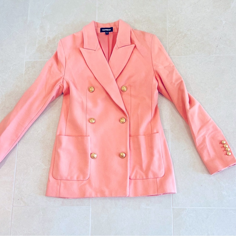 WOMENS EXPRESS BLAZER PEACH CORAL WITH GOLD BOTTONS SIZE SMALL X SMALL